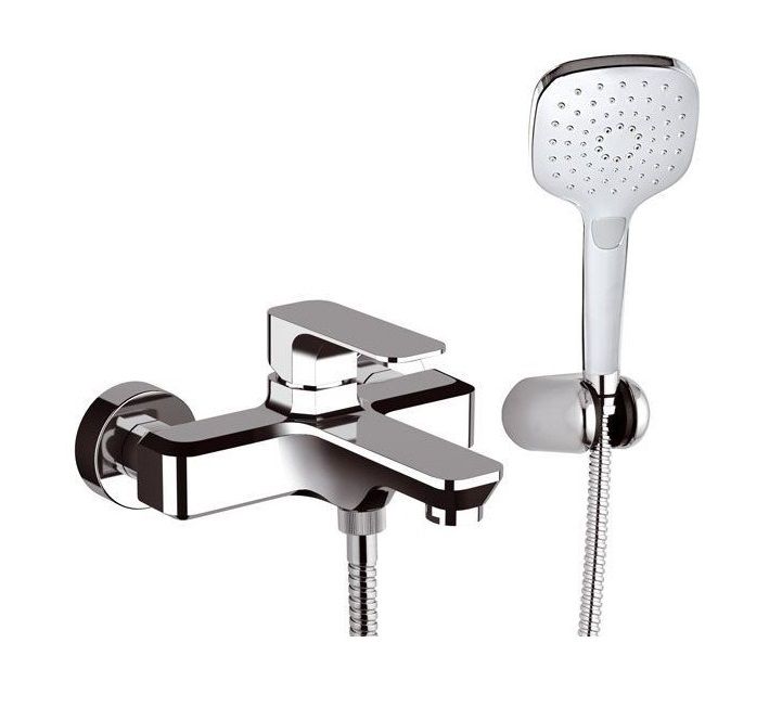 Однорычажный смеситель для ванны (излив 17,4 см), c набором для душа, цвет черный матовый