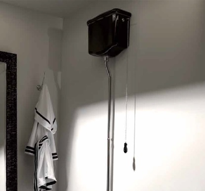 Бачки  для унитазов Бачок подвесной для высокой трубы для унитаза, черный глянцевый 