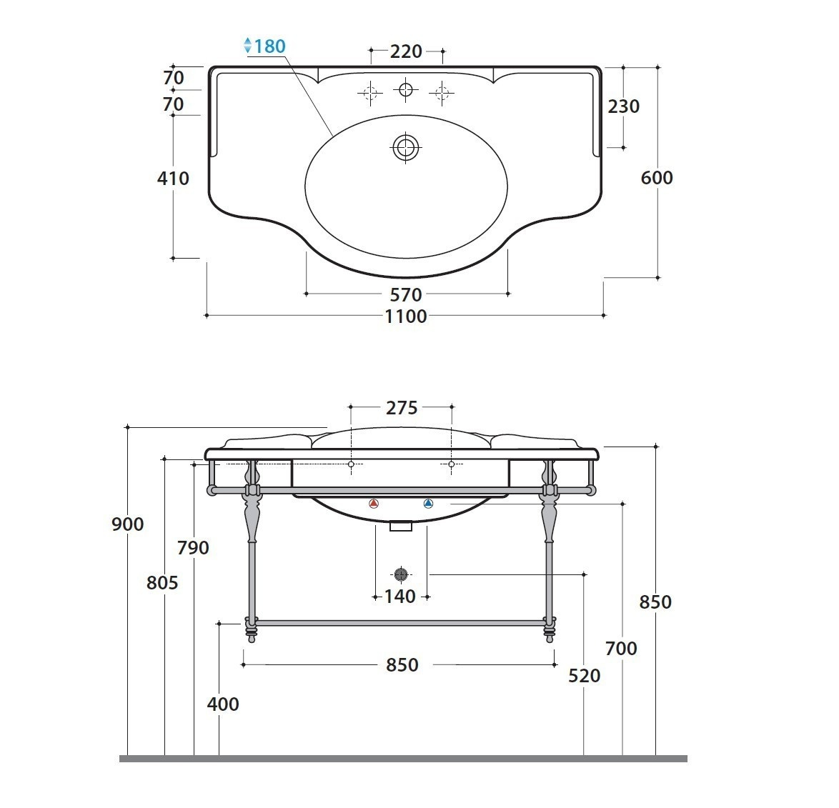 Комплектующие Структура подвесная металлическая для раковины PA022 