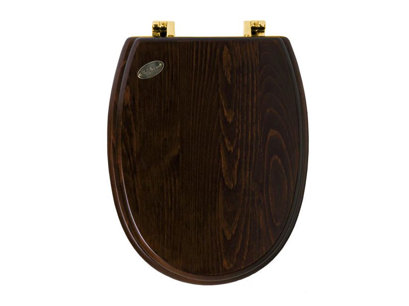 Сиденья для унитазов Сиденье для унитаза с микролифтом, дерево орех, петли золото 