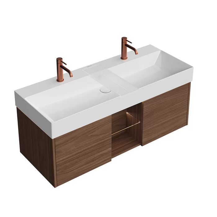 Мебель для ванной Тумба подвесная 120, 2 ящика + открытая зона, структурированный орех 