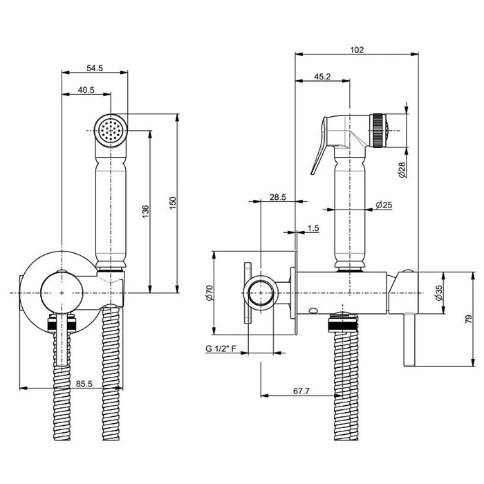 Смесители Смеситель с гигиеническим душем встроенного монтажа, хром 