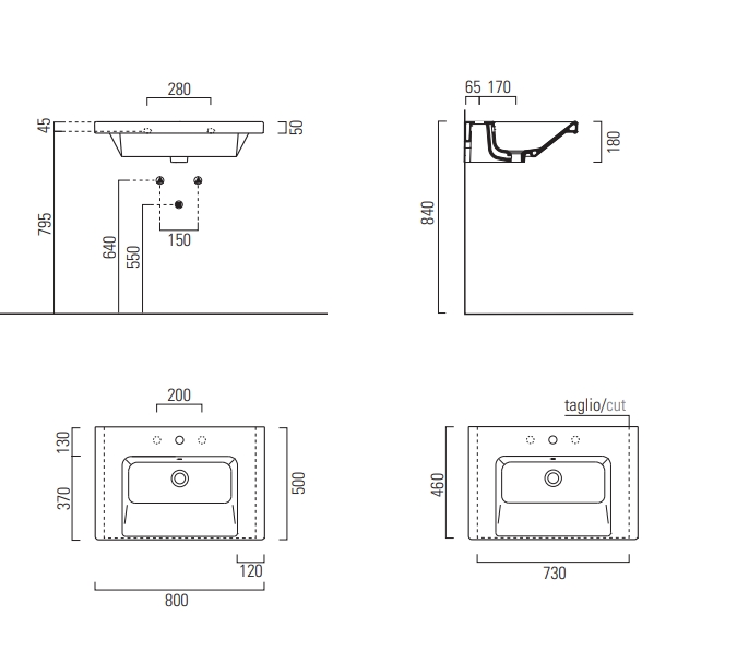 Раковины Раковина подвесная/встраиваемая 500x800 мм 
