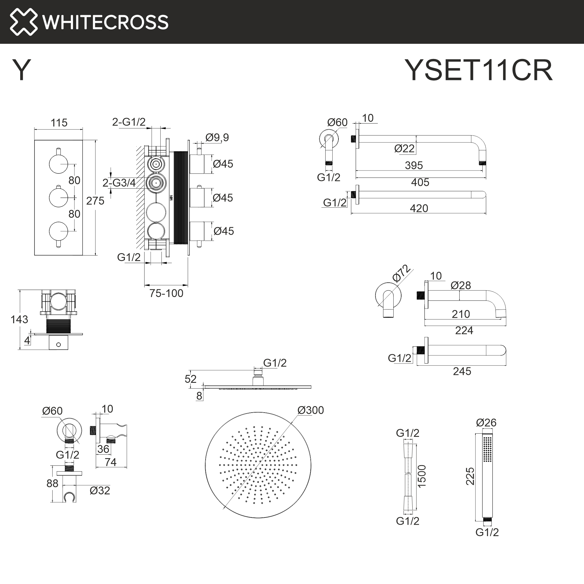 Душевая программа Термостатическая система для ванны скрытого монтажа YSET11CR (хром) 