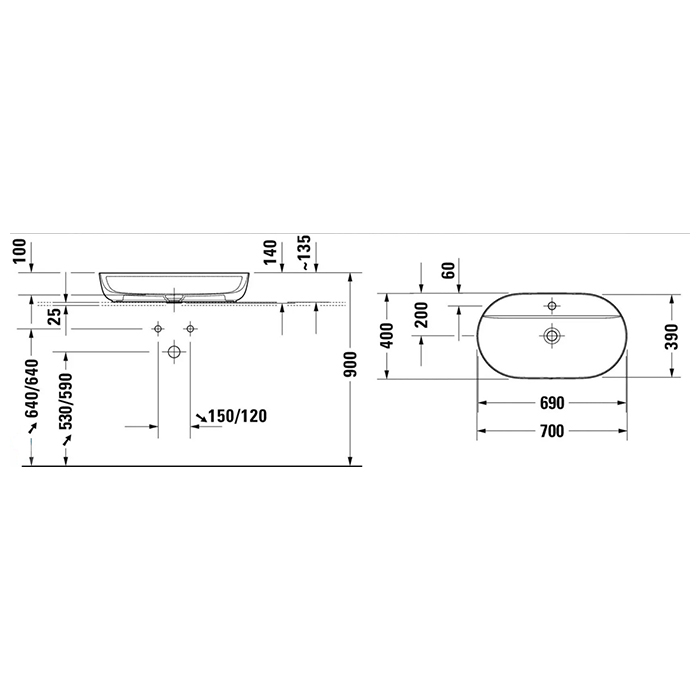 Раковины Накладная раковина, 700 mm, цвет белый глянцевый 