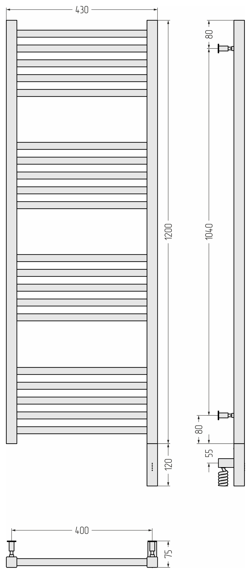 Полотенцесушители Полотенцесушитель электрический 1200х400 / МЭМ правый (RAL 6018 Желто-зелёный) 