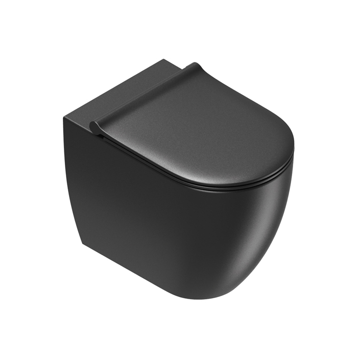Унитаз напольный 55x35, безободковый, универс.слив, смыв Tornado, покрытие Twinglaze+, без крепежа, цвет черный матовый