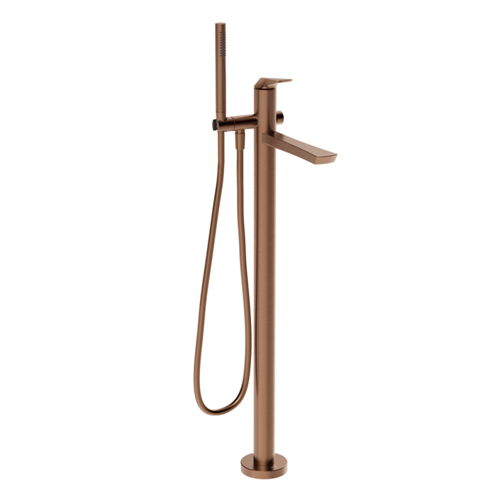 Смесители Внешняя часть напольного смесителя для ванны с перекл и ручным душем, цвет Copper Brushed PVD 