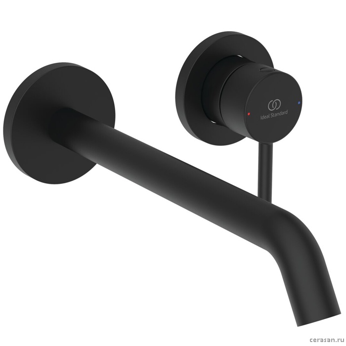 Смеситель однорычажный для раковины на 2 отверстия из стены, излив 220 мм, внешняя часть, цвет черный матовый