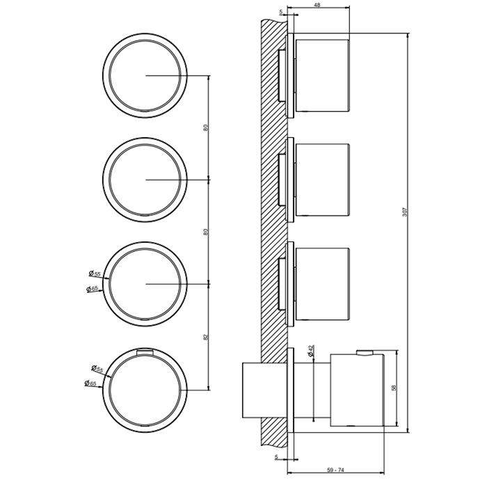 Смесители Смеситель для душа, встраиваемый, термостатический, с переключателем на 3 положения, внешняя часть, цвет: хром 