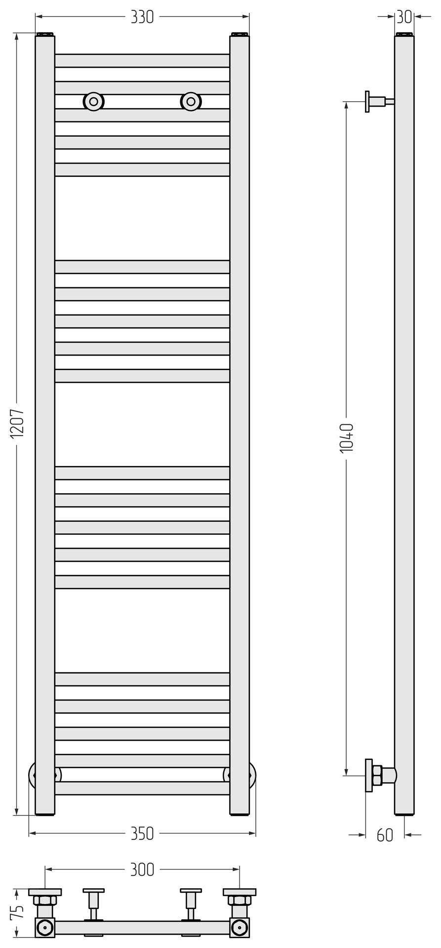 Полотенцесушители Полотенцесушитель 1200х300 (Черный Хром) 