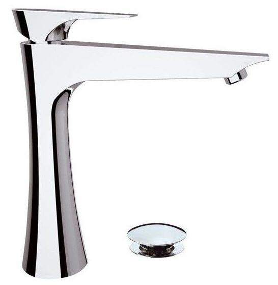 Высокий однорычажный смеситель для раковины (излив 18 см), с донным клапаном click-clack, цвет хром