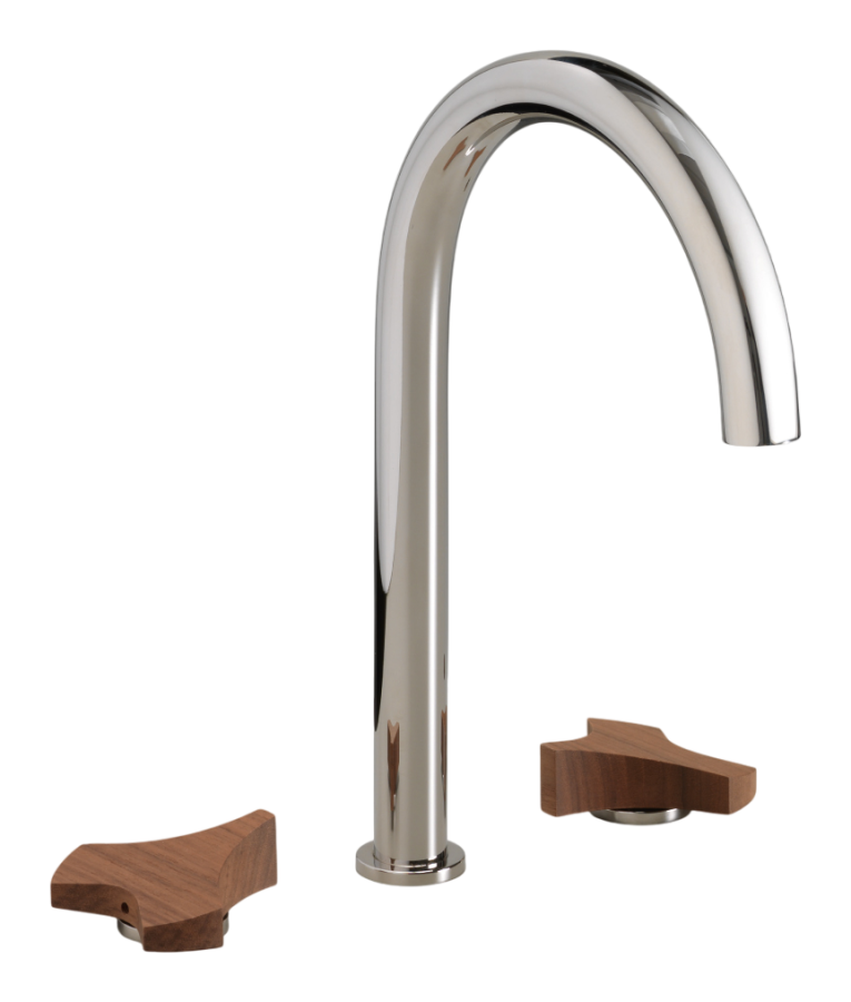 Смесители Смеситель для раковины Ziqq, на 3 отверстия, поворотный излив, ручка Canaletto Walnut, сталь, цвет сатинированная сталь 