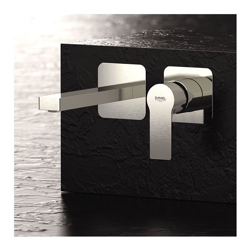 Встраиваемый в стену однорычажный смеситель для раковины (излив 18,8 см), цвет зачищенный никель