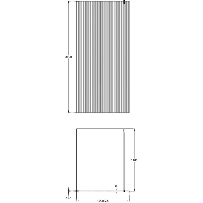 Душевые кабины и ограждения Душевая перегородка с рифленым стеклом, 100х210, матовый черный 