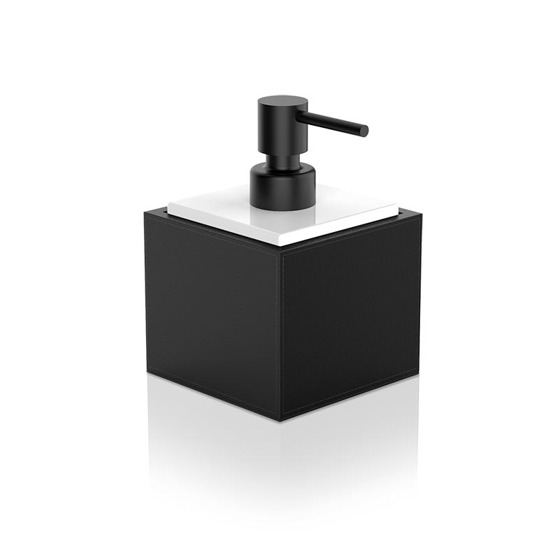 Аксессуары для ванной SSP Дозатор для мыла имитация кожи цвет черный с белым фарфором 