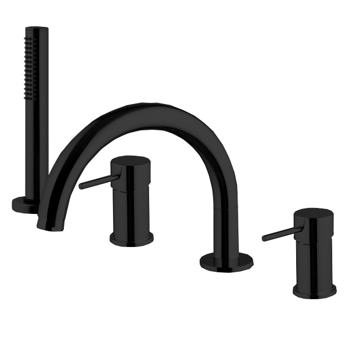 Смесители Смеситель на борт ванны, на 4 отверстия, с ручным душем, цвет чёрный матовый 