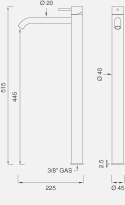 Смесители Настольный смеситель для раковины. Высота 515 мм 