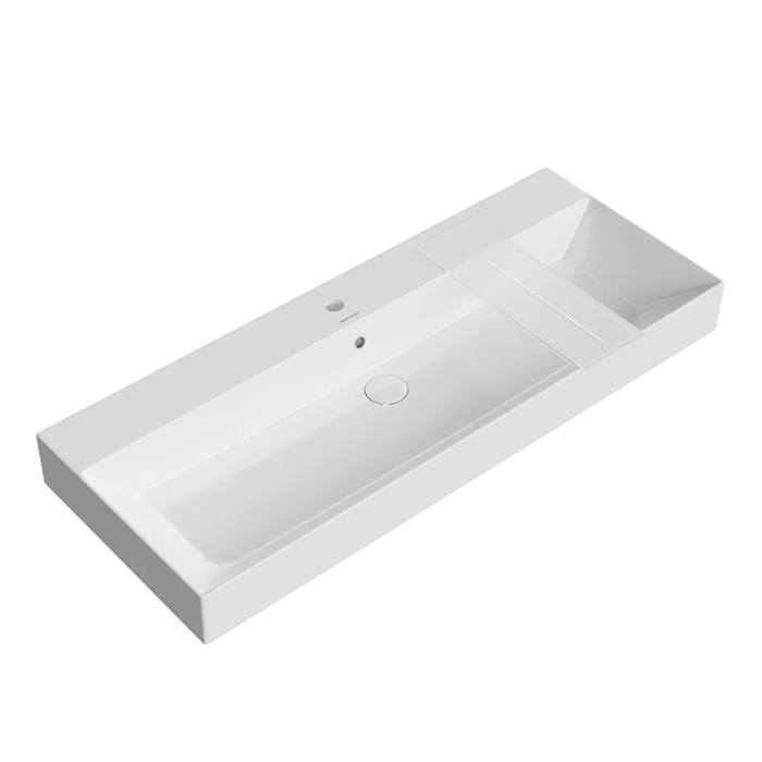 Раковины Раковина мебельная/подвесная 12048x16,5 см, с 1 отверстием под смеситель, с крепежом, с переливом, белая глянцевая 