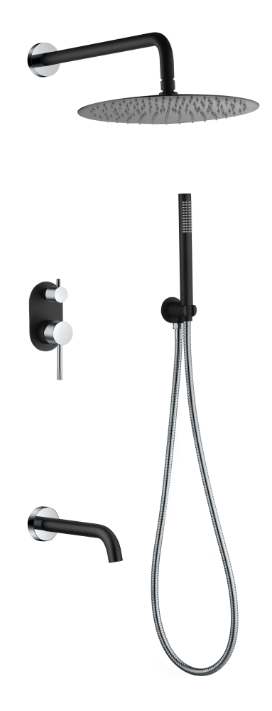 Смесители Смеситель встроенный + верхний+ ручной душ, Black Chrome 