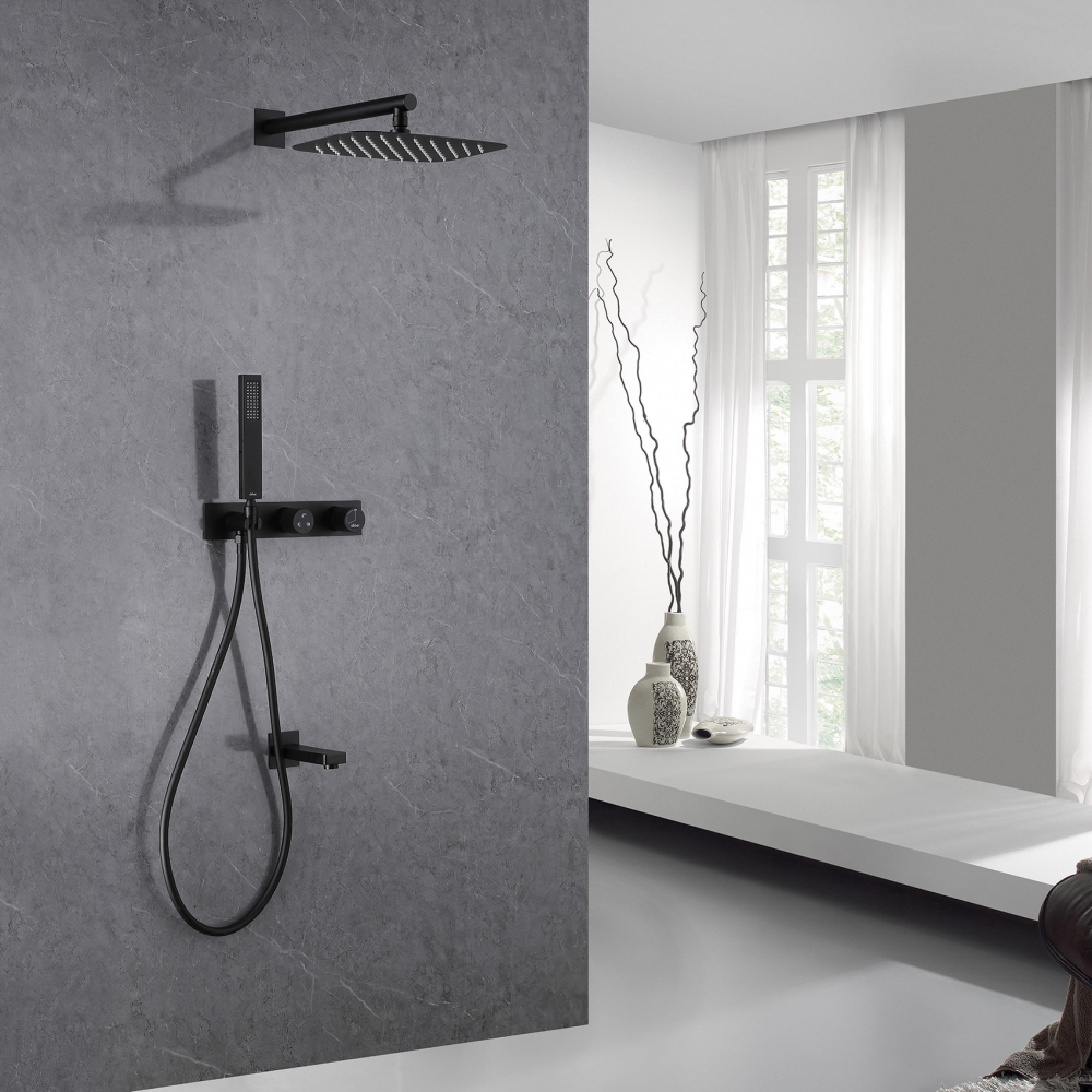 Душевая программа Душевая система скрытого монтажа с изливом, черная матовая 