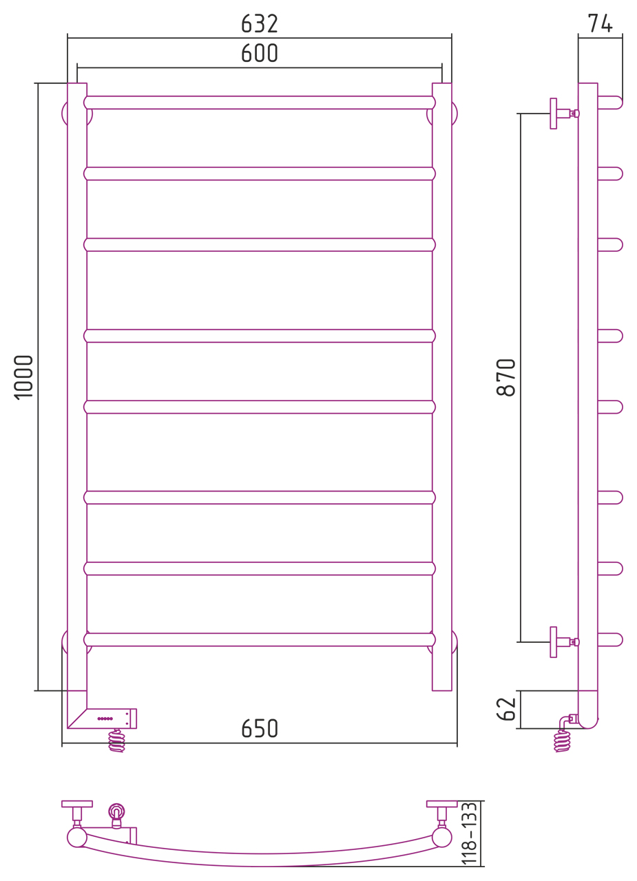 Полотенцесушители Полотенцесушитель электрический 1000х600 / МЭМ левый (RAL 8017 Шоколадно-коричневый) 
