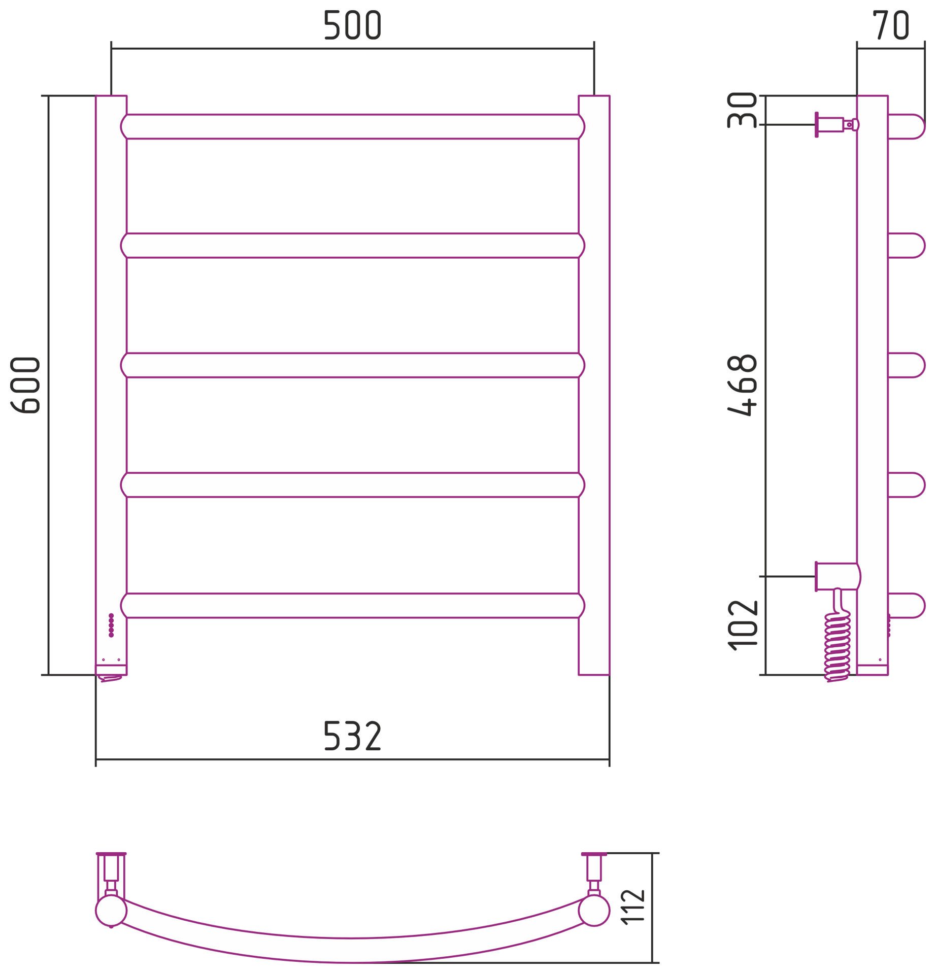 Полотенцесушители Полотенцесушитель электрический 600х500 левый 