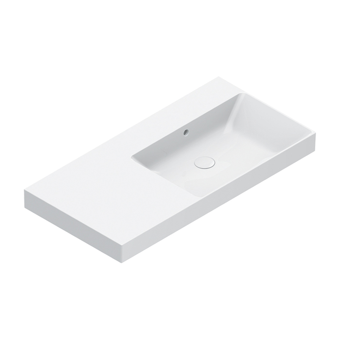 Раковины Раковина 100x50 чаша справа, без отверстий под смеситель, покрытие Cataglaze+, цвет белый глянцевый 