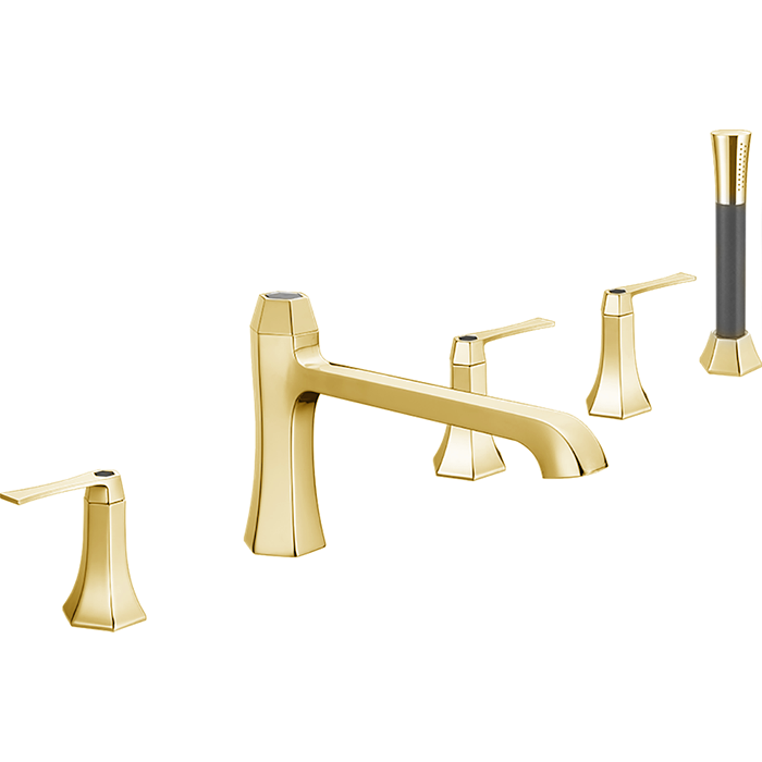 Смесители Смеситель на борт ванны на 5 отверстий, излив 210 мм, цвет золото/черный матовый 