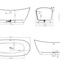 Ванны Ванна отдельностоящая 1700х750х690мм, донный клапан Up&Down, сифон, слив-перелив, мат-л: S-Sense, глянцевый, белый. Фурнитура: белая. 