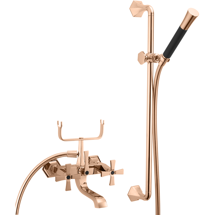 Смесители Смеситель для ванны двухвентильный, с душевым комплектом, цвет розовое золото/черный 