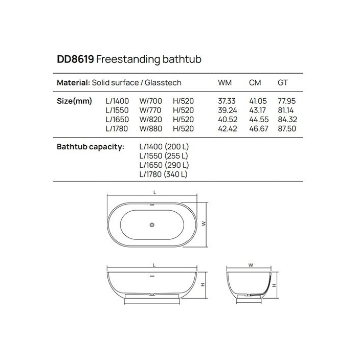 Ванны Ванна 1780х880хh520 мм отдельностоящая, цвет grey 