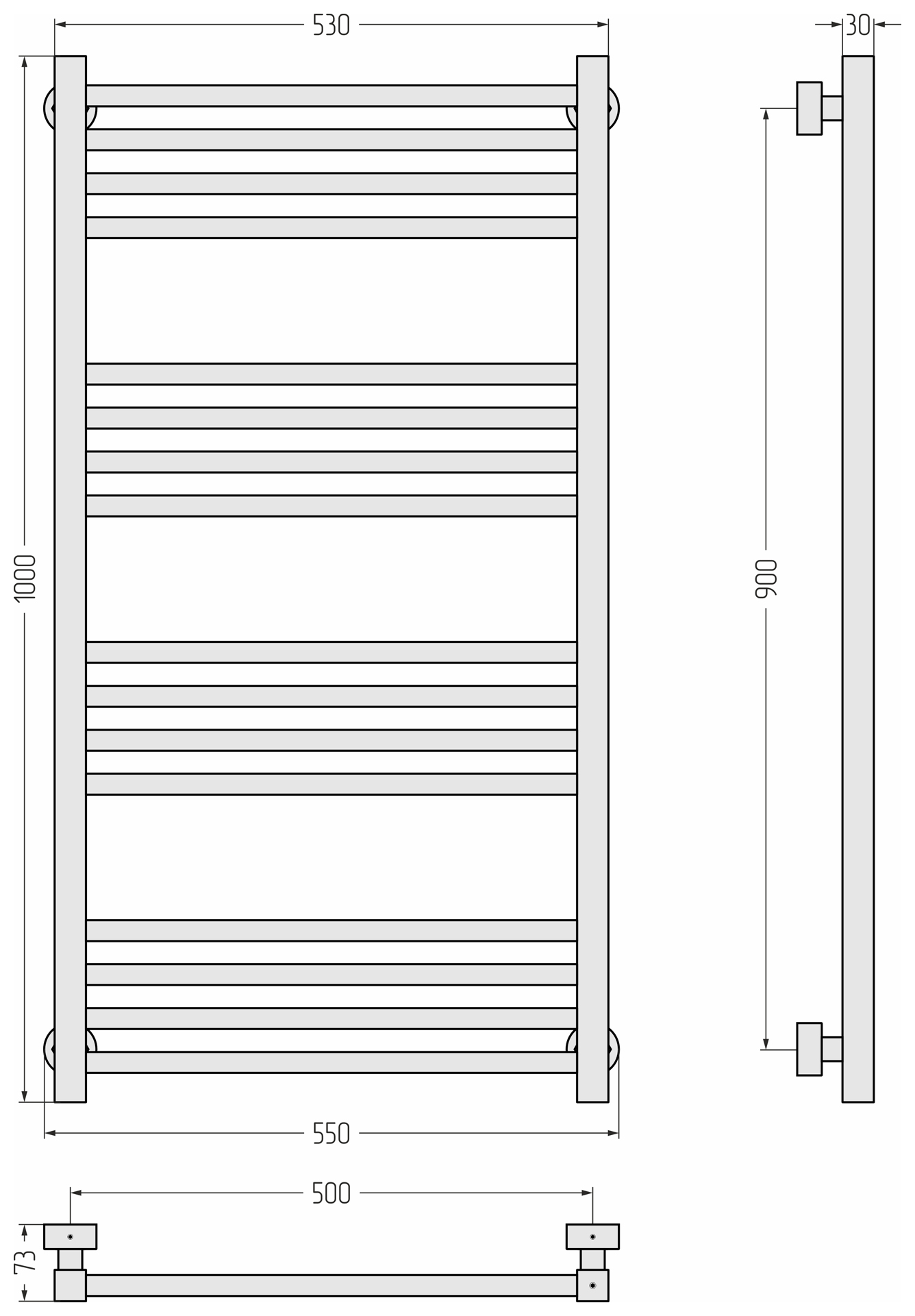 Полотенцесушители Полотенцесушитель 1000х500 (Матовый чёрный) 