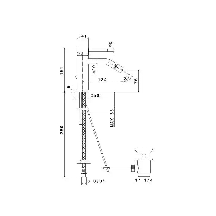 Смесители Смеситель для биде однорычажный с донным клапаном 3/8, брашированная медь, pvd 