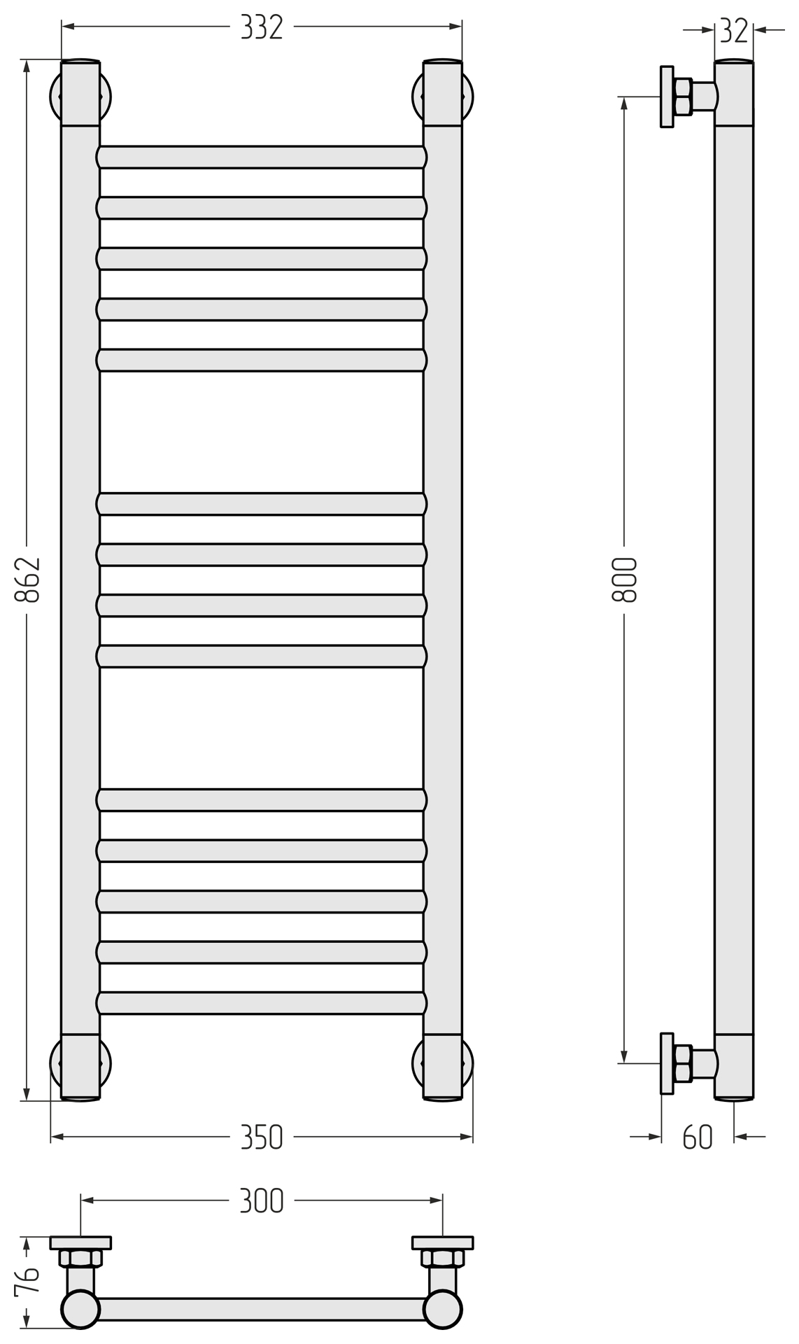Полотенцесушители Полотенцесушитель 800х300 (Тёмный титан муар) 
