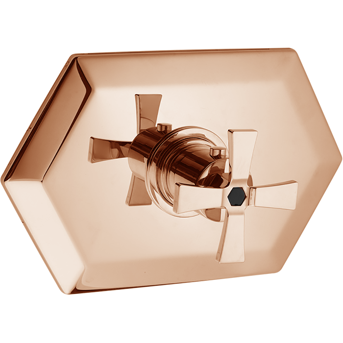 Смесители Внешняя часть встраиваемого термостатического смесителя для душа, цвет розовое золото/черный 