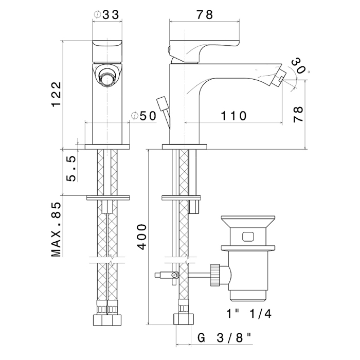 Смесители Смеситель для биде однорычажный с донным клапаном, цвет черный матовый 