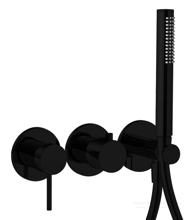 Смесители Cмеситель для душа Spillo Up на 2 источника с душевым комплектом, внешняя+скрытая части, цвет черный матовый 