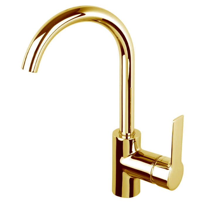 Смесители Смеситель для раковины, вращающийся излив, с донным клапаном, цвет золото 