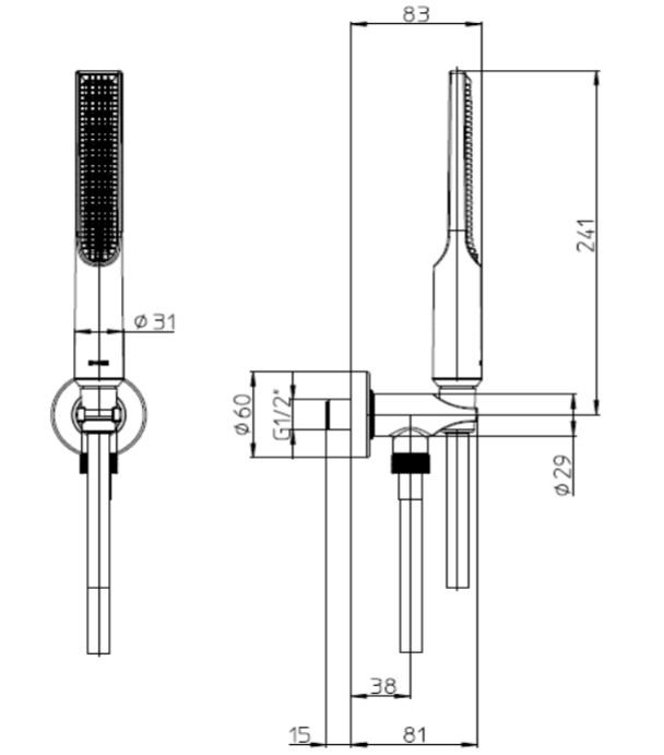 Душевая программа Душевой комплект: душ-палочка O29 мм, шланговое подсоединение со встроенным держателем, шланг Cromolux 1500 мм, черный матовый 