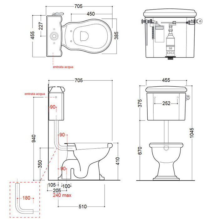 Механизмы смыва для унитазов KERASAN Механизм слива одинарный  для низкого бачка, без трубы  без подводки, цвет золото 