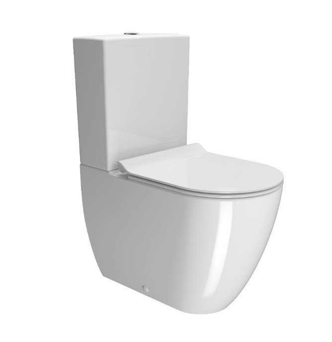 Унитазы Унитаз-компакт напольный, безободковый (белый глянцевый) 