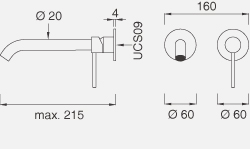 Смесители Настенный смеситель с краном и цветной ручкой. Длина макс. 215 мм GAS06 