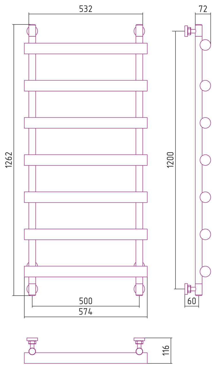 Полотенцесушители Дизайн-радиатор 1200х500 