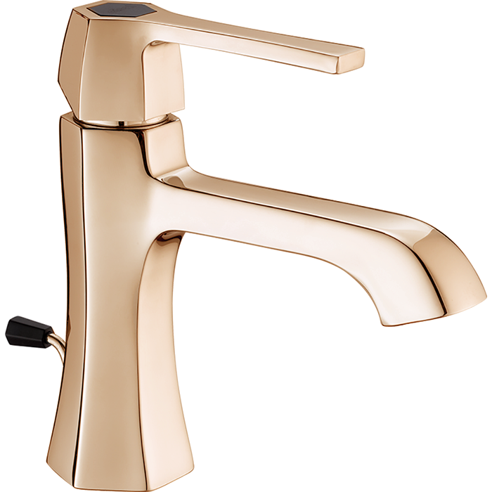 Смесители Смеситель однорычажный для раковины на 1 отверстие с донным клапаном, цвет золото розовое/черный матовый 