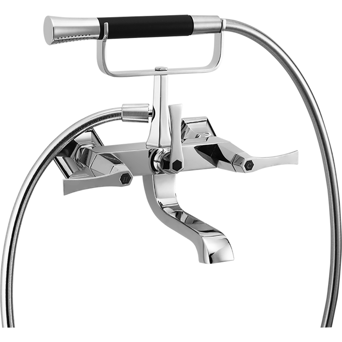 Смесители Смеситель для ванны двухрычажный, с душевым комплектом, цвет хром/черный 