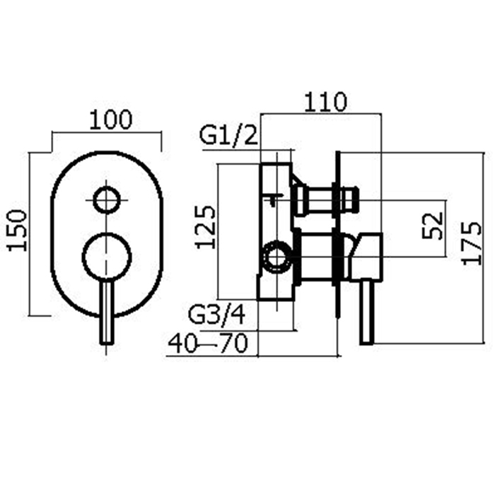 Смесители Внешняя часть встраиваемого смесителя на 2 выхода, накладка овал 100х150 мм, хром 