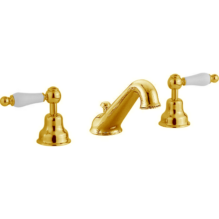 Смесители Смеситель для раковины на 3 отверстия, с донным клапаном, цвет золото/белый 