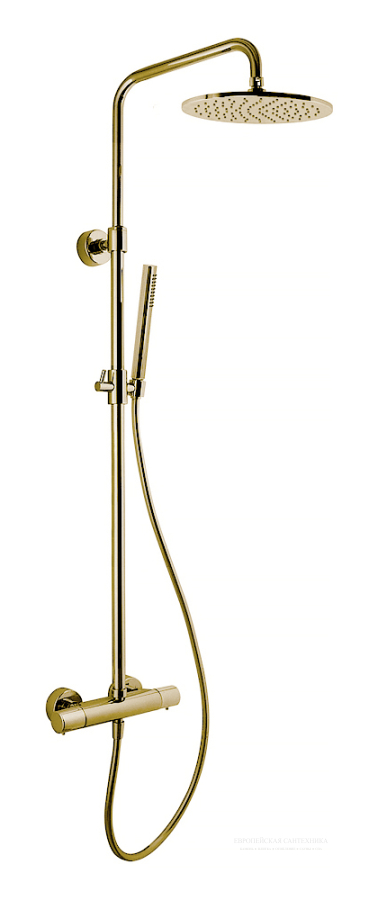 Душевая система Carlo Frattini: смеситель для душа термостатический внешнего монтажа с душевой стойкой, верхний душ и душевой комплект, цвет золото брашированное