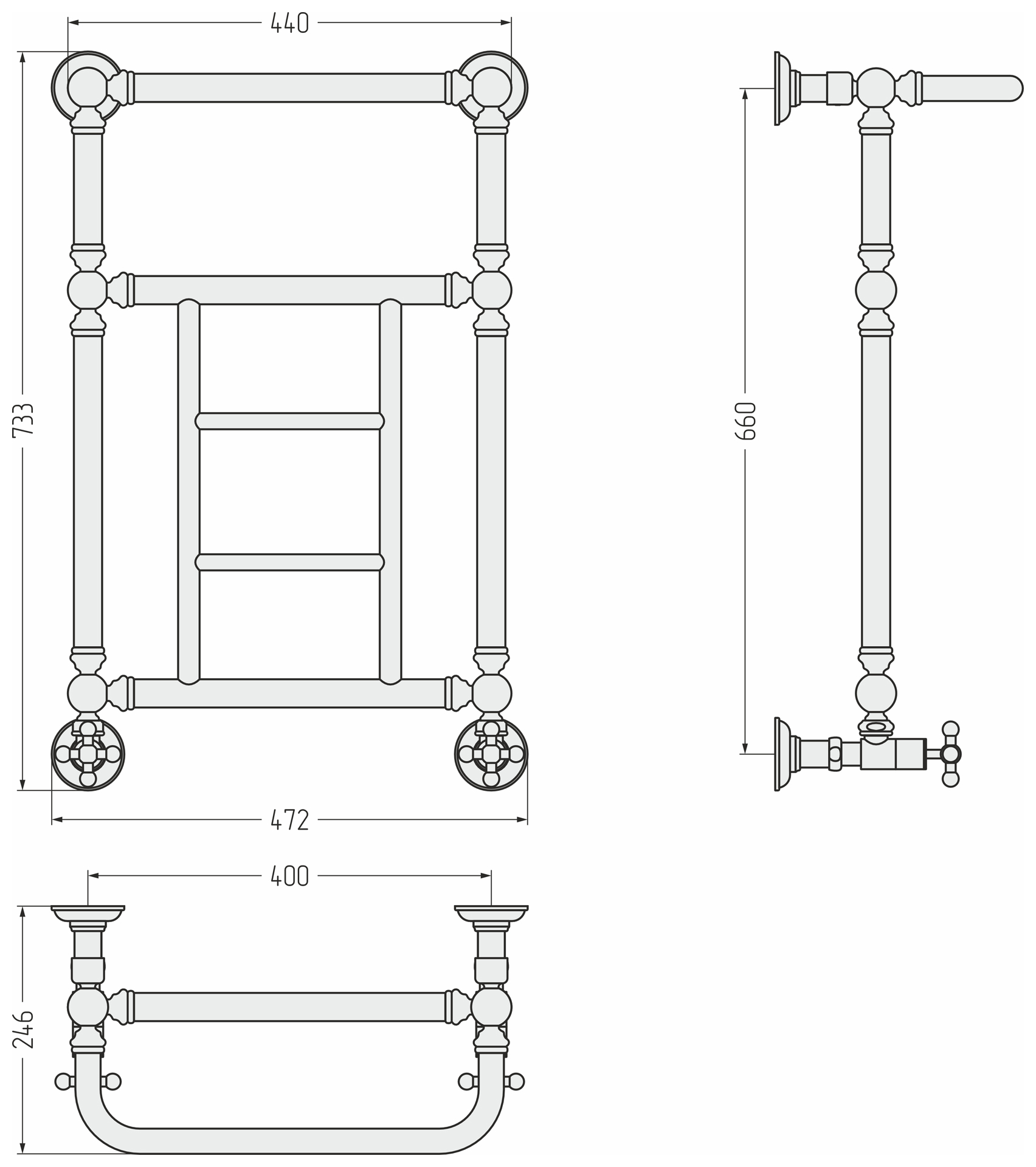 Полотенцесушители 1452 Полотенцесушитель 660х400 (Матовый чёрный) 